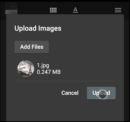 An animated gif showing the process bar on upload of an image
